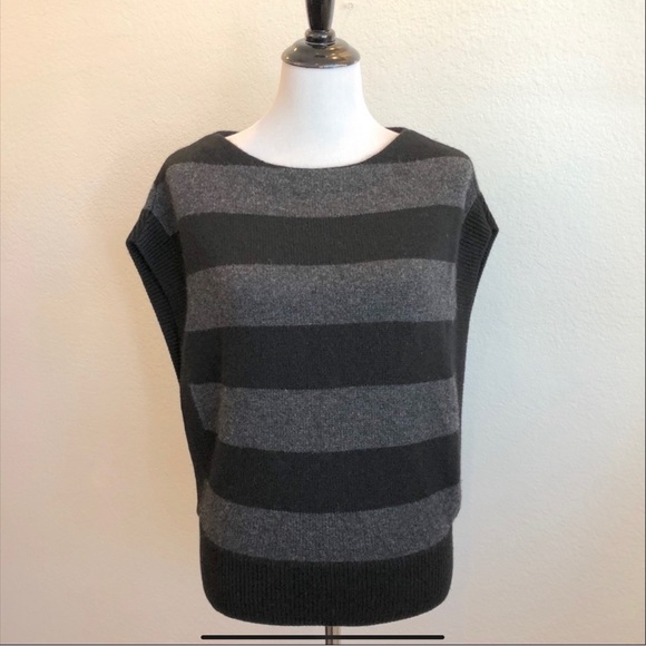 Vince Sweaters - Vince Black and Grey Stripe Vest wool & cashmere